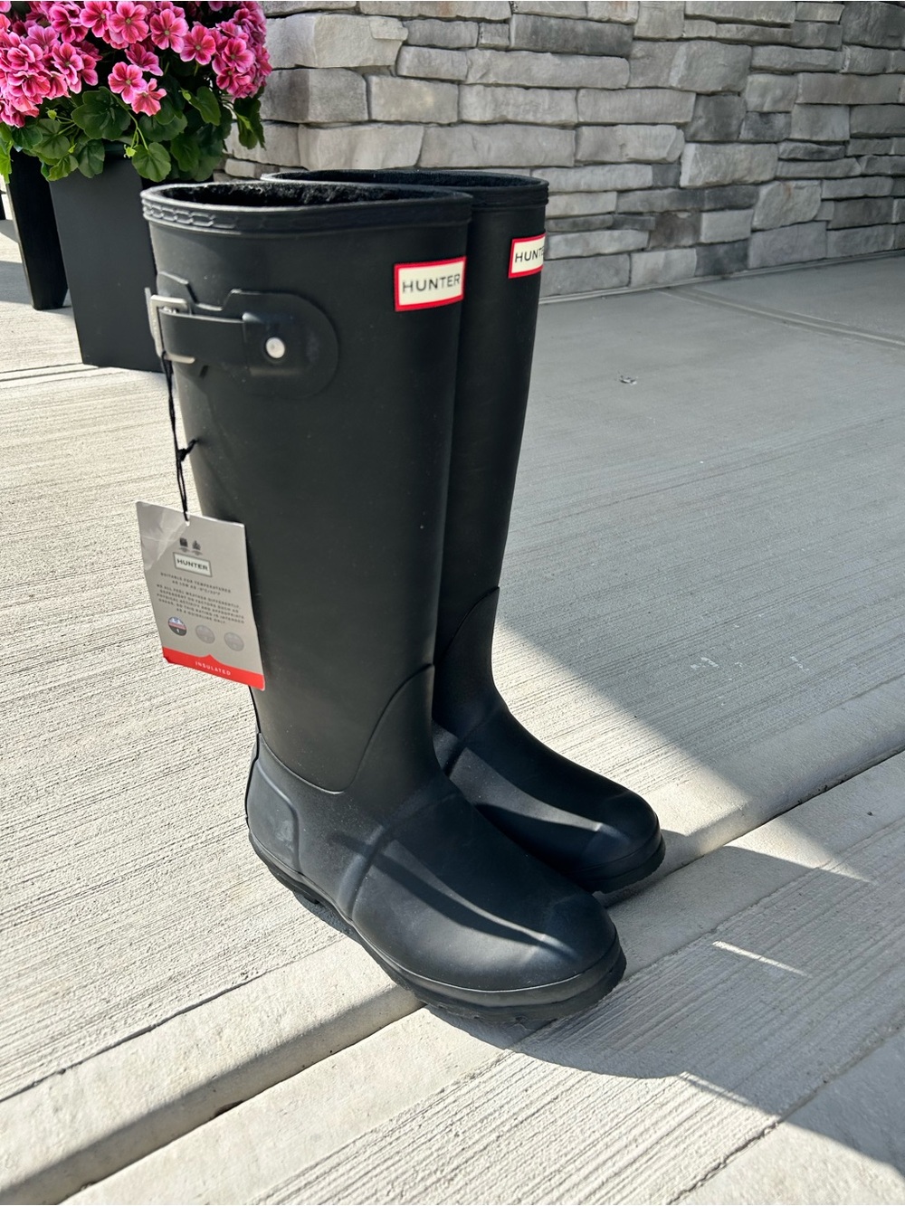 Hunter Black Knee-High Rubber Rain Boots with Adjustable Buckle 
New With Tags.